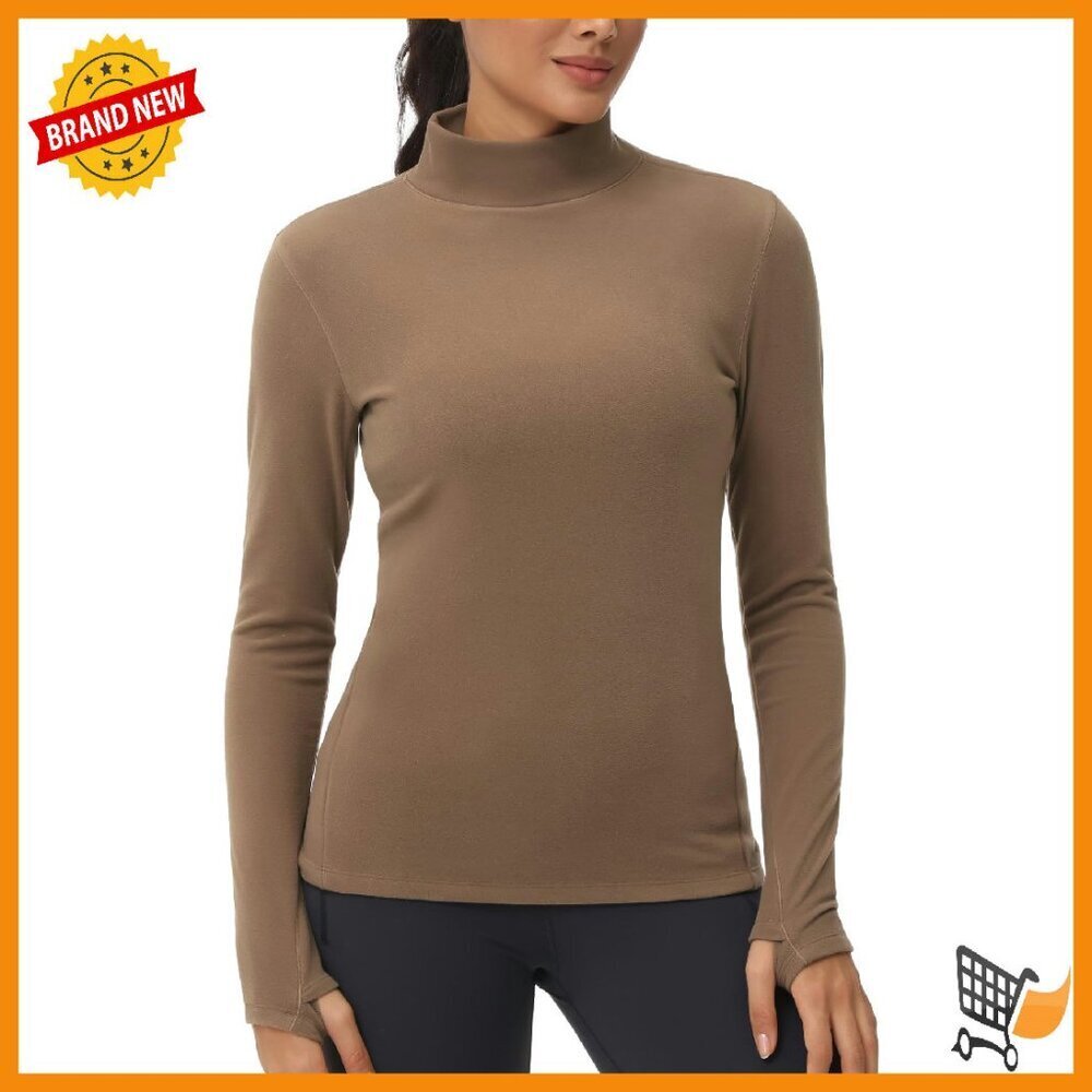 Women's Fleece Thermal Mock Turtleneck Top with Thumb Holes